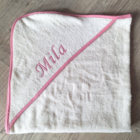 Lot Bébé Personnalisé – Sortie de Bain et Bavoir Assortis – Éponge Oeko-Tex – Couleurs au Choix